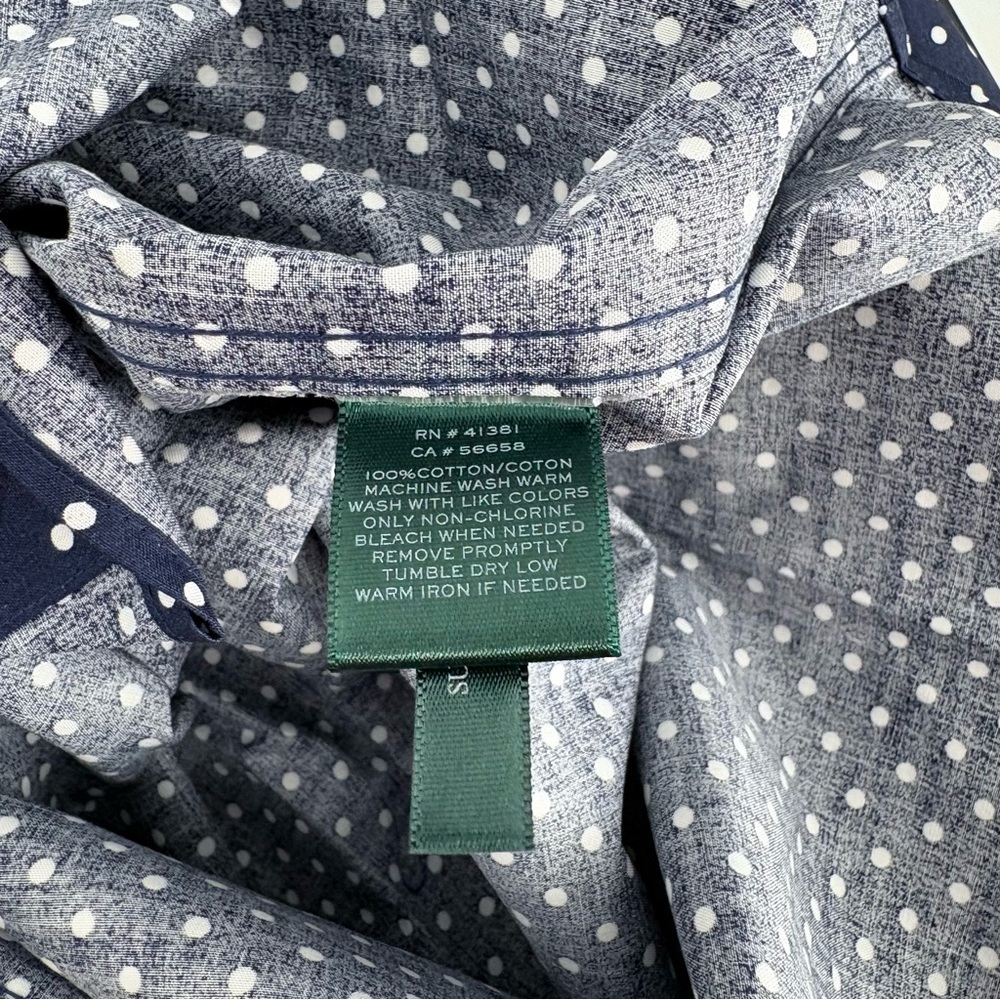Lauren Ralph Lauren Navy Blue White Polka Dots Women’s Button Down Shirt - Picture 9 of 9